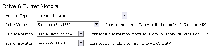 Drive & Turret Motor options in OP Config